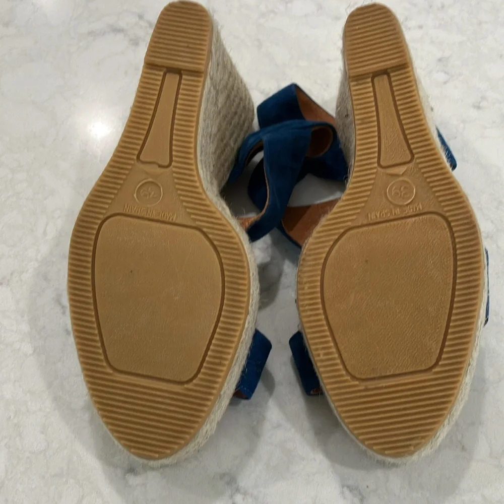 Anthropologie Maypol Blue Suede Platform Wedge Espadrille Sandals Sz 39-‎ NWOT